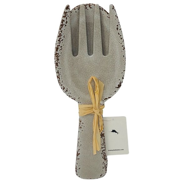 Tommy Bahama Other - Tommy Bahama Gray Rustic Crackled Salad Server Set Serving Spoon Fork New